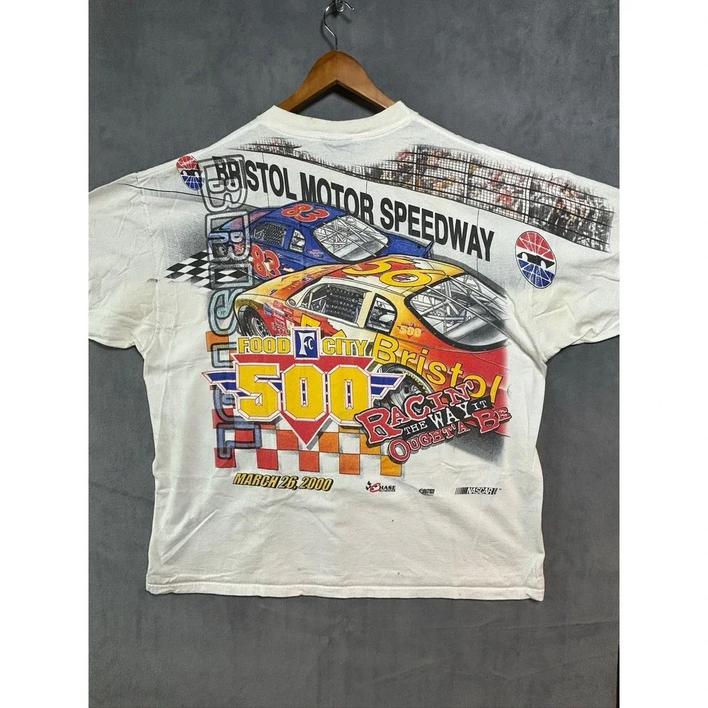 Vintage NASCAR Bristol AOP Racing Tee Shirt  2000 Y2K Motor Speedway Colorful 2X